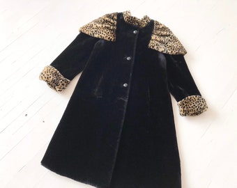 1980s Black + Leopard Faux Fur Coat