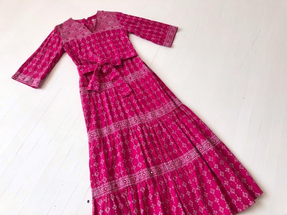 Vintage Pink Block Print Maxi Dress