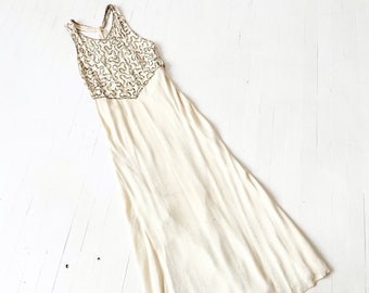 1930s Cream Sequin Bias Cut Gown AS IS