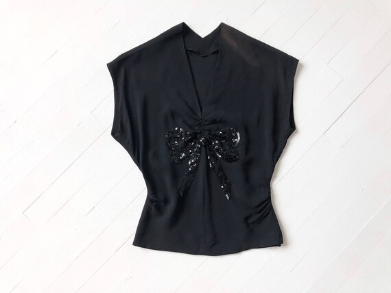 1940s Black Sequin Bow Top - image 5