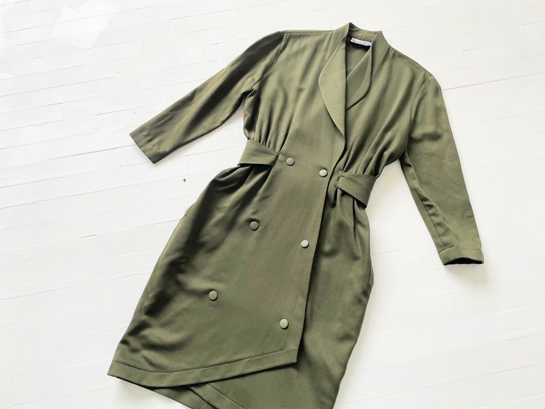 1980s Thierry Mugler Olive Green Double Breasted Dress image 7