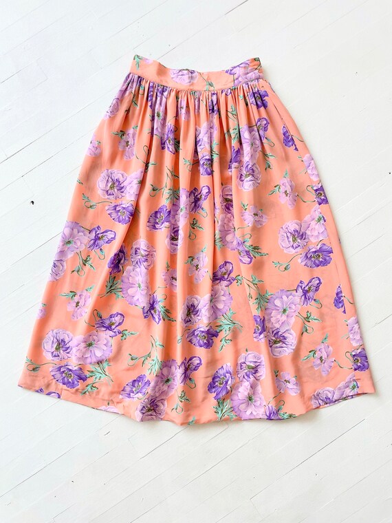 1980s Silk Floral Print Button Down Skirt - image 5