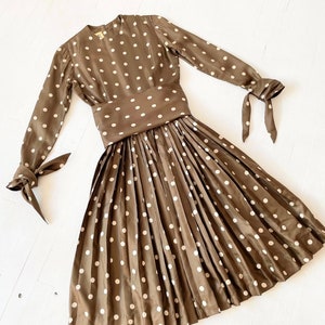 1970s Bill Blass Brown Polka Dot Dress with Matching Headscarf image 8