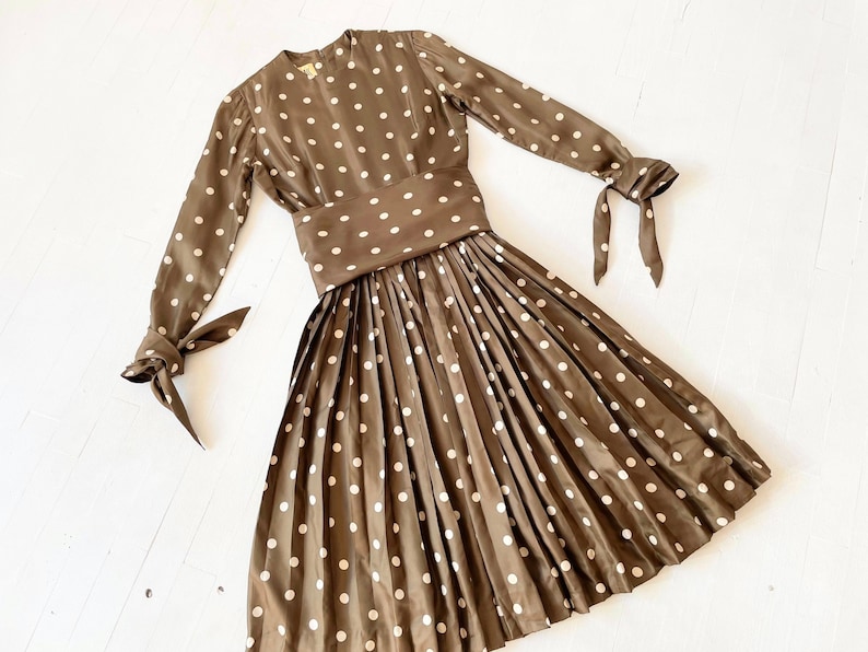 1970s Bill Blass Brown Polka Dot Dress with Matching Headscarf image 8