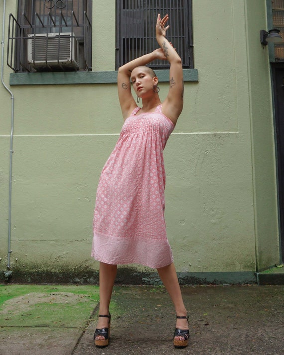 1980s Ramona Rull Pink Printed Cotton Dress
