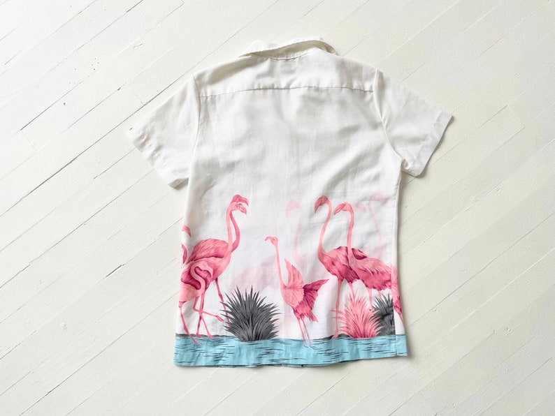 Vintage White Flamingo Print Shirt image 5