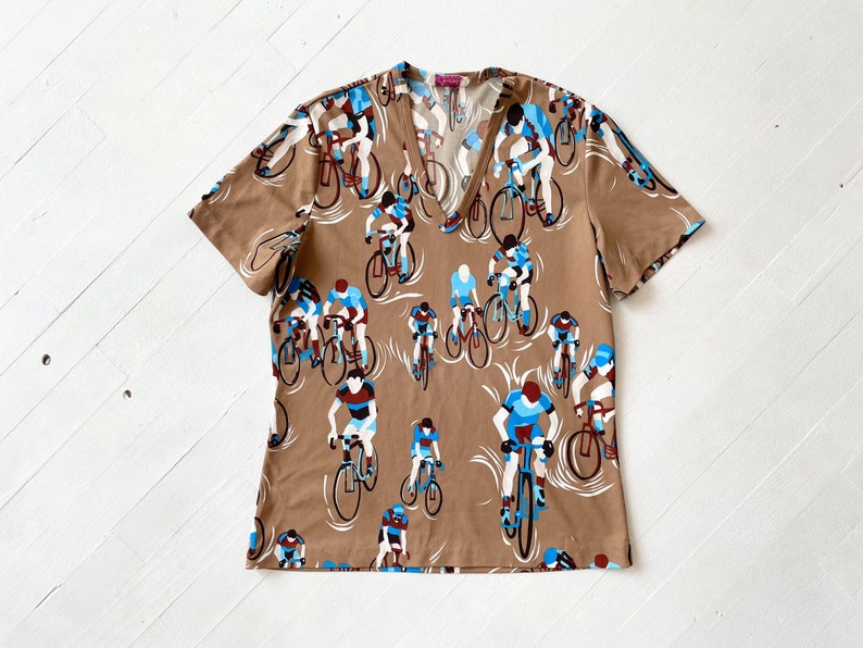 1970s Brown Cyclist Print T-Shirt image 6