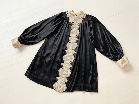 1970s Embellished Black Satin Dress with Balloon … - image 7