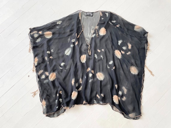 1980s Sheer Printed Chiffon Batwing Sleeve Top - image 2