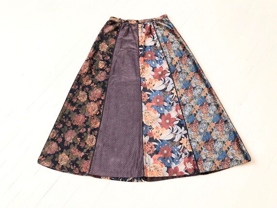 1980s Mixed Print Velveteen Maxi Skirt - image 6