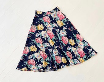 1990s Ralph Lauren Floral Print Rayon Skirt