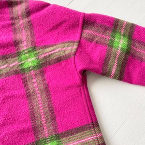 Vintage Pink Green Plaid Wool Coat with Fringe image 4