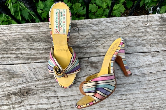 1950s Satin Rainbow Springolator Mules