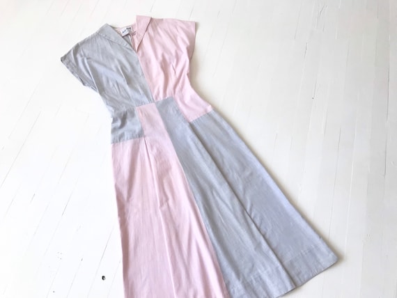 1940s Pink + Grey Colorblock Dress