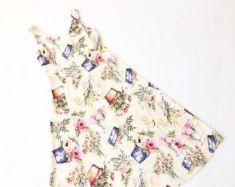 1990s Floral Rayon Maxi Dress