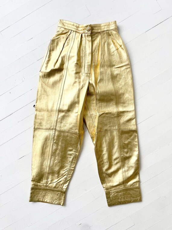 1980s YSL Rive Gauche Gold Leather Pants - image 3