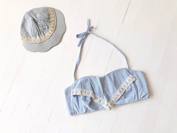 1950s Blue Halter Crop Top + Matching Cap
