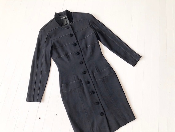 1980s Louis Féraud Black Button Down Dress - image 1