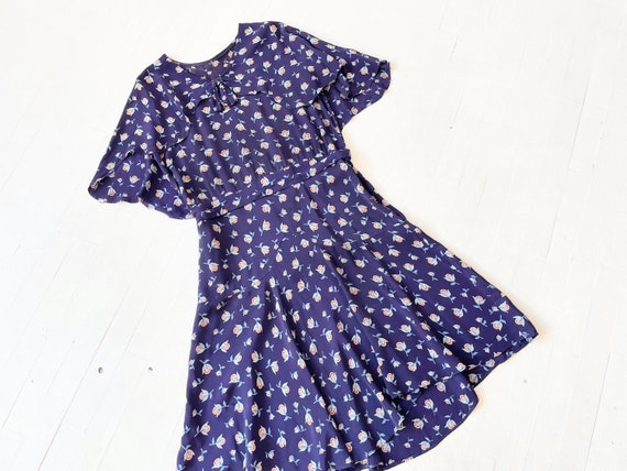 1930s Blue Floral Print Dress - image 1