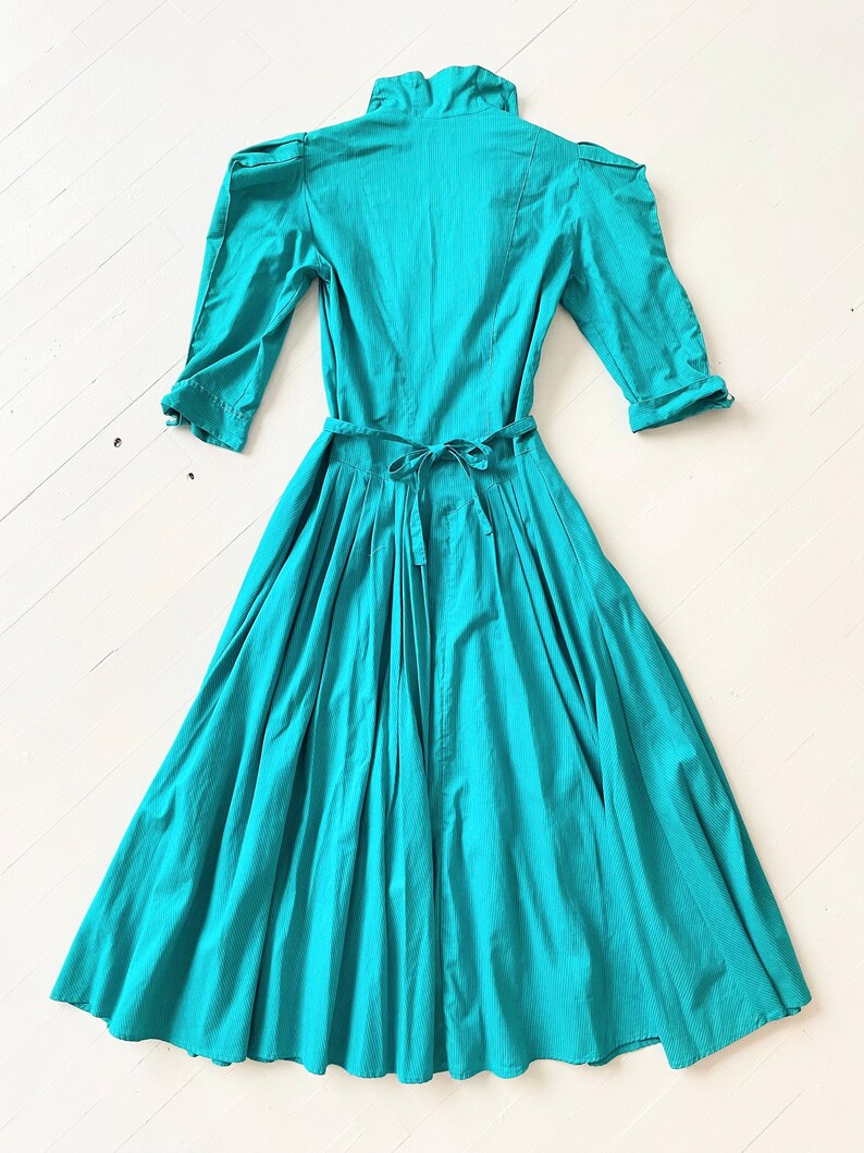 1980s Teal Blue Striped Prairie Dress image 5