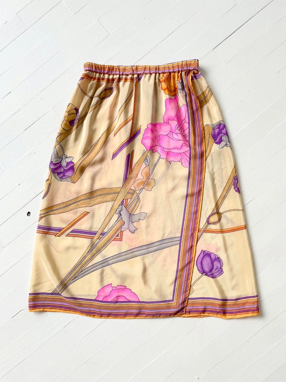 1980s Silk Botanical Border Print Skirt - image 5