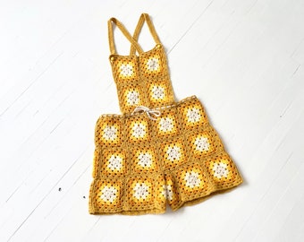 Vintage Granny Square Crochet Shorteralls