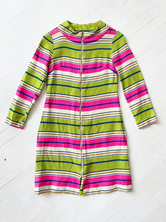 1970s Circle Zip Front Striped Minidress - image 3