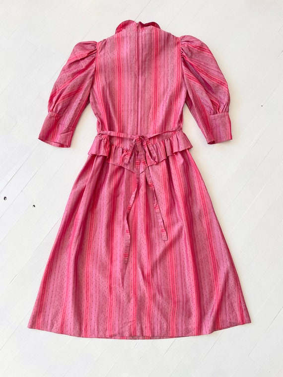 1980s Belle France Pink Striped Satin Prairie Dre… - image 5