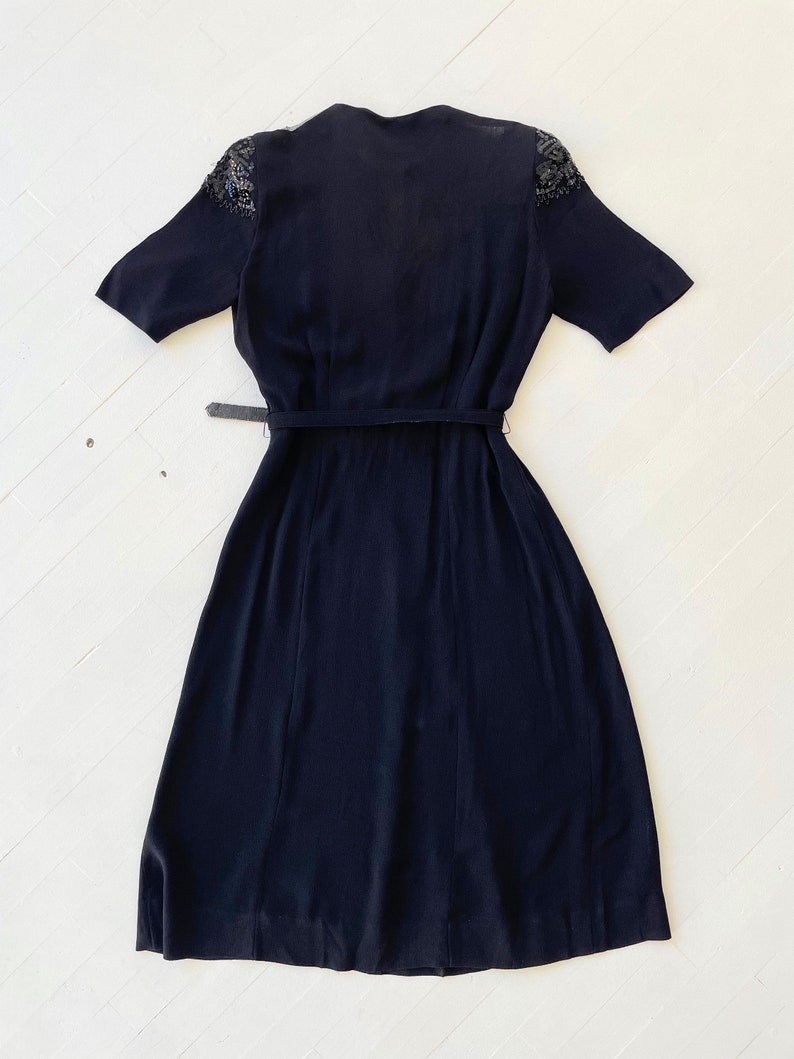 1940s Black Rayon Crepe Dress with Sequin Bow Neckline image 5