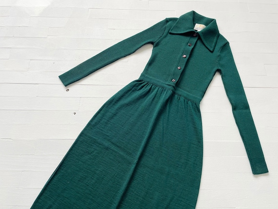 1970s Forest Green Wool Maxi Dress - image 5