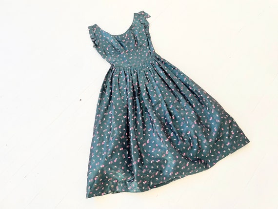 1950s Green + Pink Umbrella Print Taffeta Gown - image 6