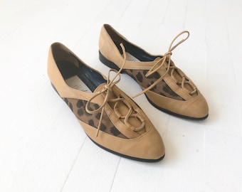 Vintage Joan & David Leopard Print Lace Up Loafers