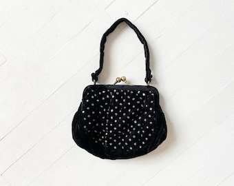 Bolso de terciopelo negro con purpurina de los años 60