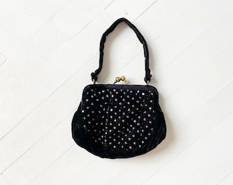 1960s Black Velvet Glitter Bag