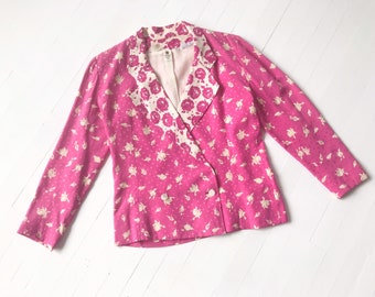 1980s Ungaro Hot Pink Floral Silk Blazer