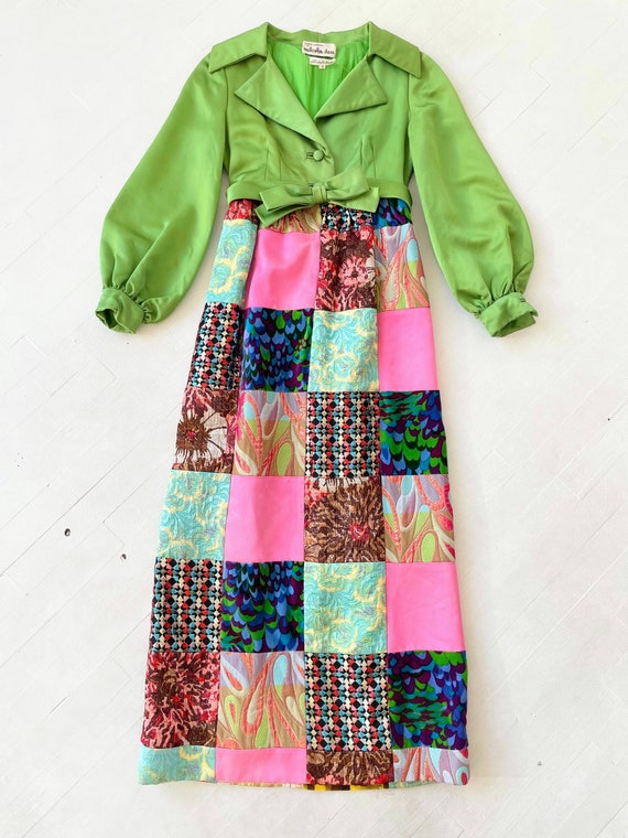 1960s Malcolm Starr Metallic Patchwork Party Gown - image 3