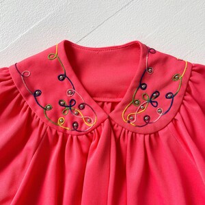 1970s Embroidered Studded Coral Pink Lettuce Hem Bolero image 2