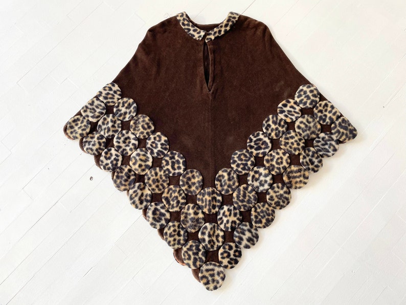 1970s Leopard Print Velour Poncho image 1