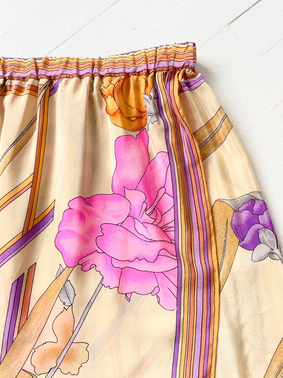 1980s Silk Botanical Border Print Skirt - image 2