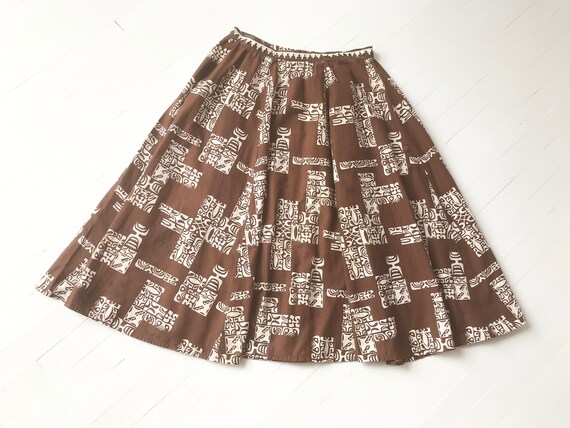 1960s Hawaiian Brown Printed Cotton Skirt