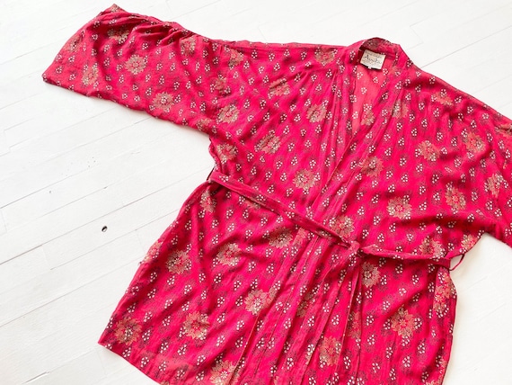 1970s Red Block Print Indian Cotton Gauze Jacket - image 1