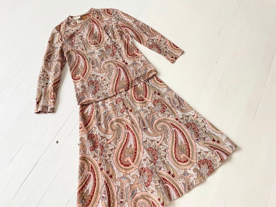 1970s Metallic Paisley Print Two Piece Set - image 1