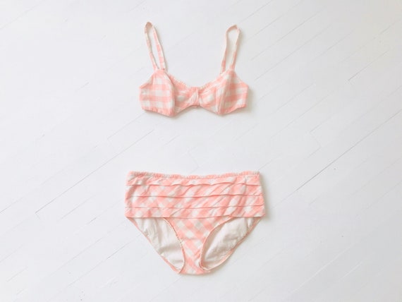 1950s Peach Pink Gingham Bikini