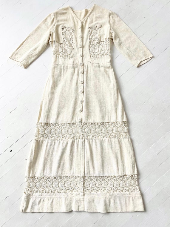 Antique Edwardian Cream Crochet Walking Dress - image 3