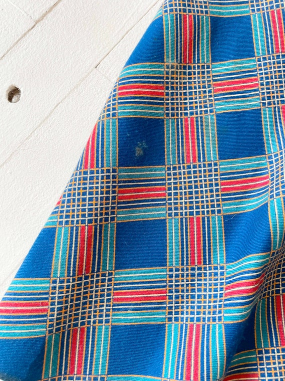 1980s Blue + Red Plaid Belted Puff Sleeve Dress - image 7