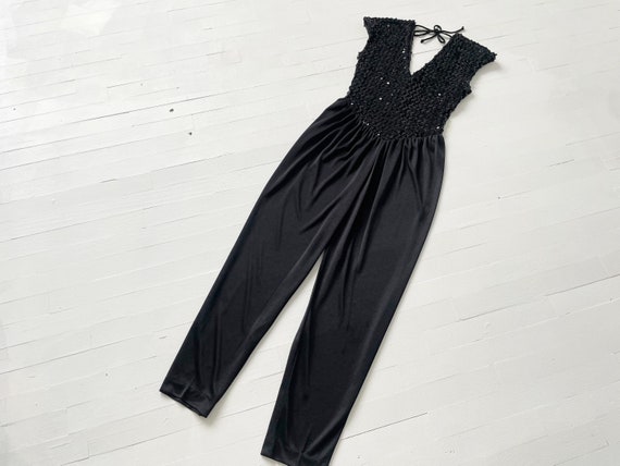 1980s Black Sequin Jumpsuit - image 6