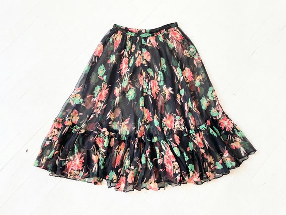 1970s does 1940s Sheer Floral Skirt - image 4