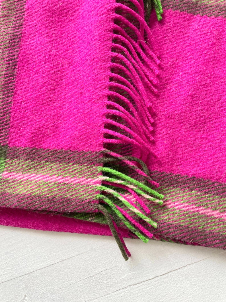 Vintage Pink Green Plaid Wool Coat with Fringe image 6