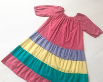 80er Jahre Colorblock Kleid mit rosa Streifen