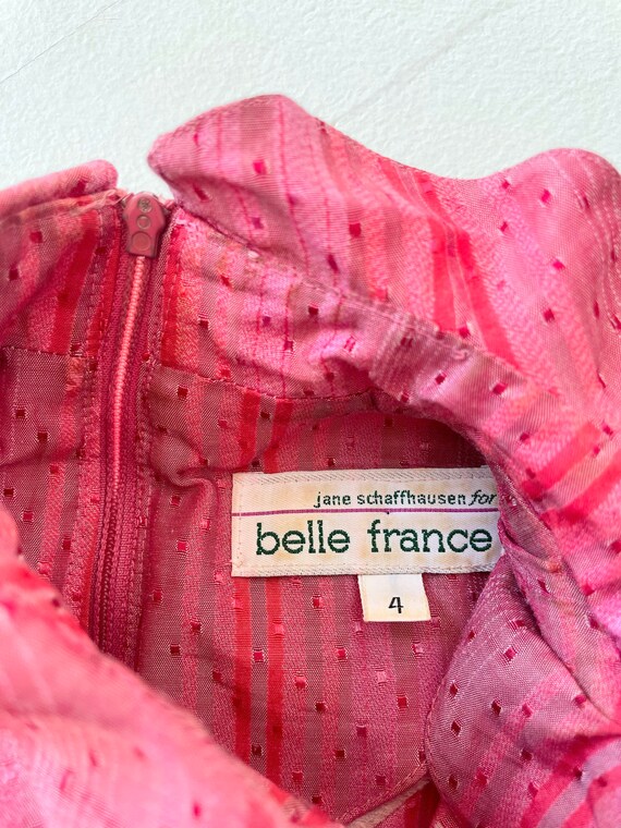 1980s Belle France Pink Striped Satin Prairie Dre… - image 7